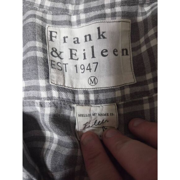 Frank&Eileen Eileen grey&white plaid button down shirt sz Medium - Picture 2 of 4